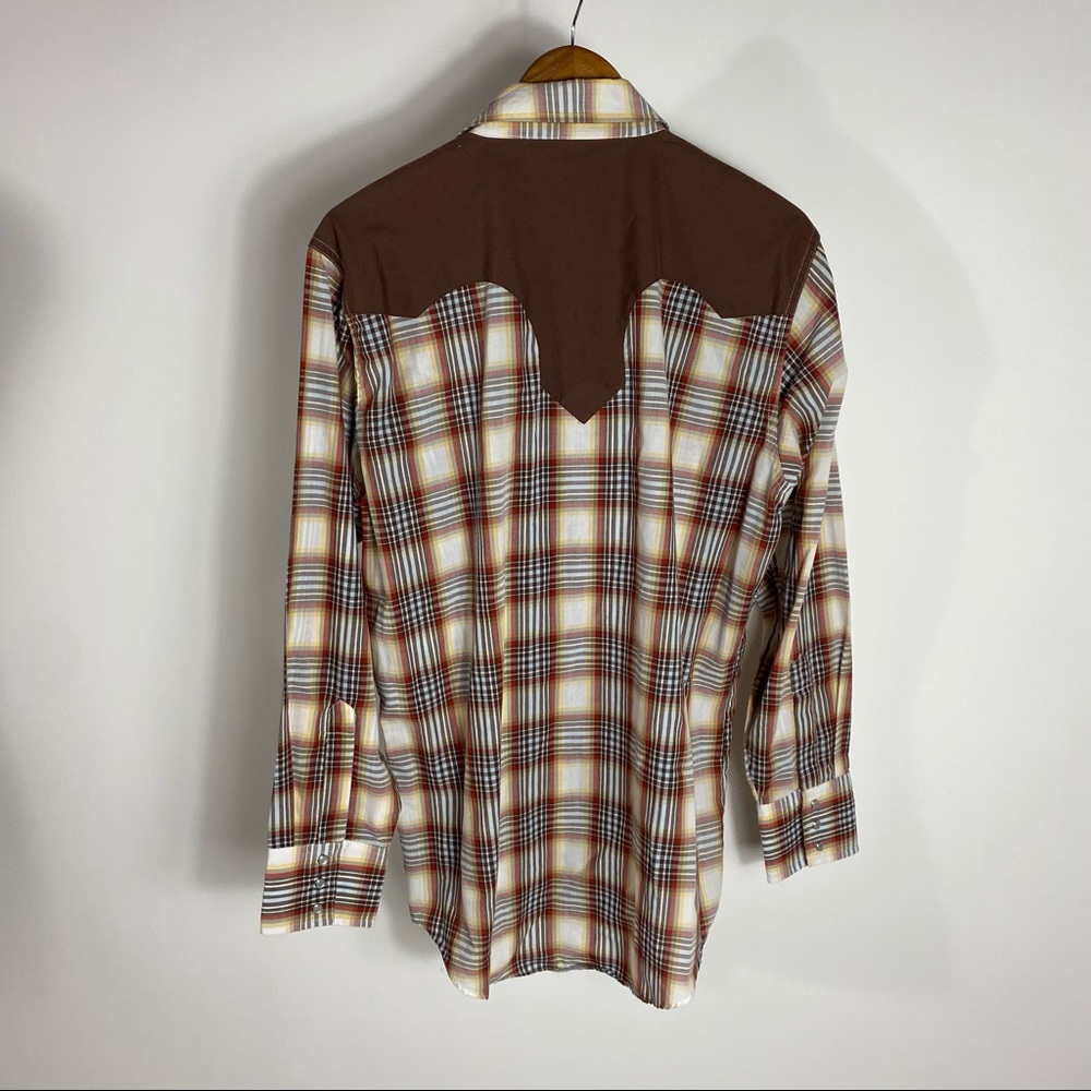 VINTAGE 70s ELY CATTLEMAN Western Pearl Snap Plaid Cowboy Shirt Mens Large - Picture 5 of 5